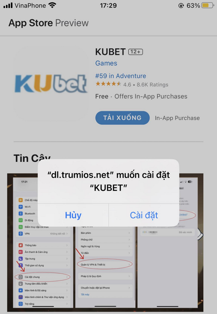 Tiến hành cài đặt app sau khi tải