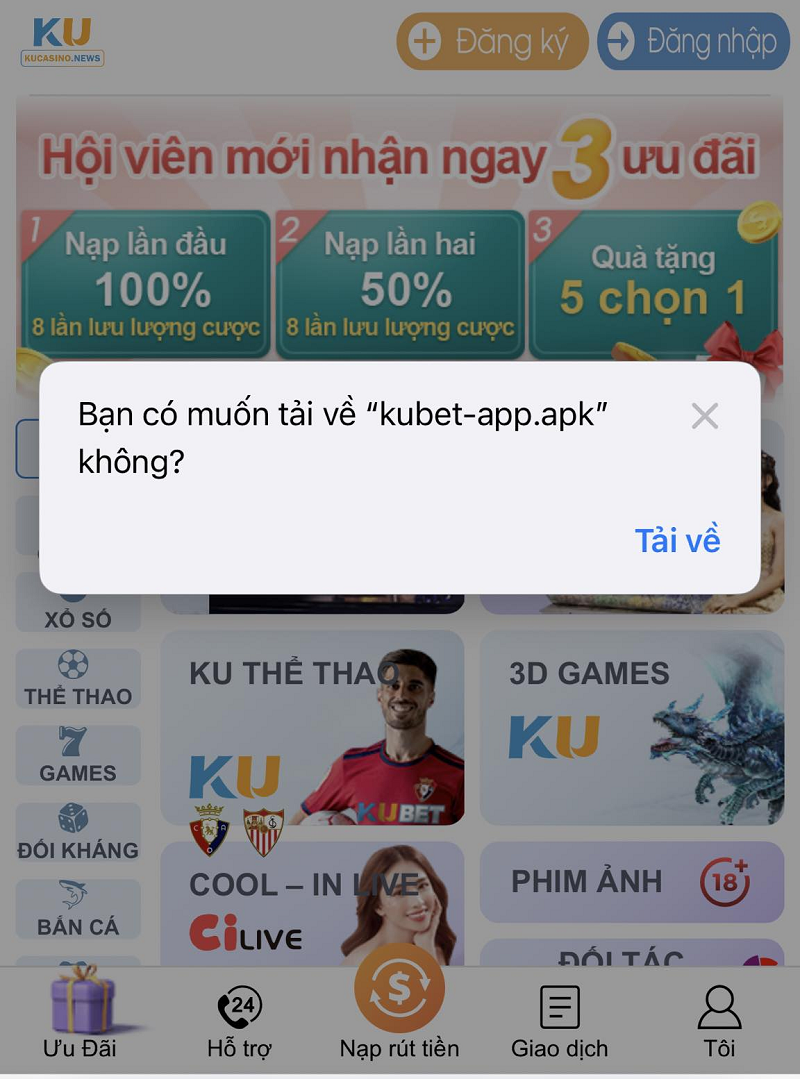 Nhấn mục Tải về